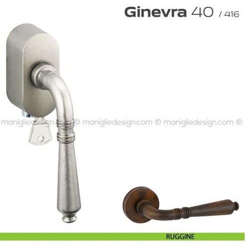 Maniglia per finestra martellina DK con chiave su placca 040 Ginevra Reguitti ruggine