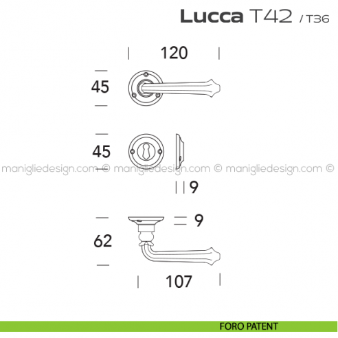 Maniglia per porta T42 Lucca Reguitti foro patent