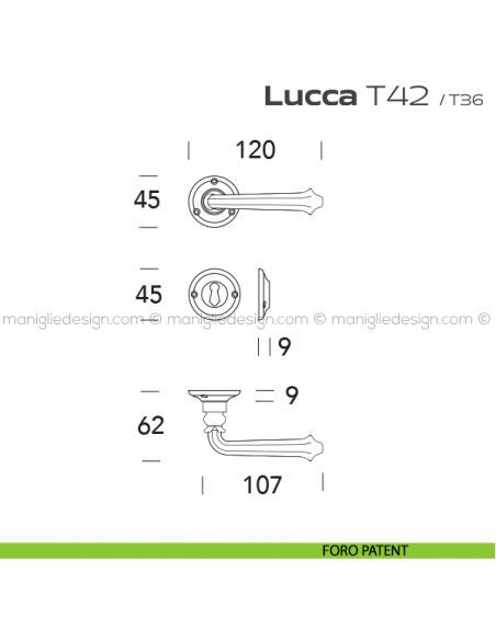 Maniglia per porta T42 Lucca Reguitti foro patent