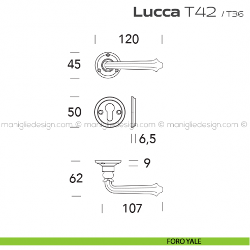 Maniglia per porta T42 Lucca Reguitti foro yale