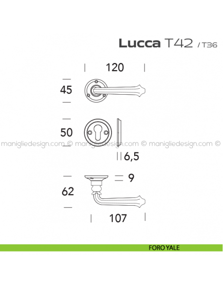 Maniglia per porta T42 Lucca Reguitti foro yale