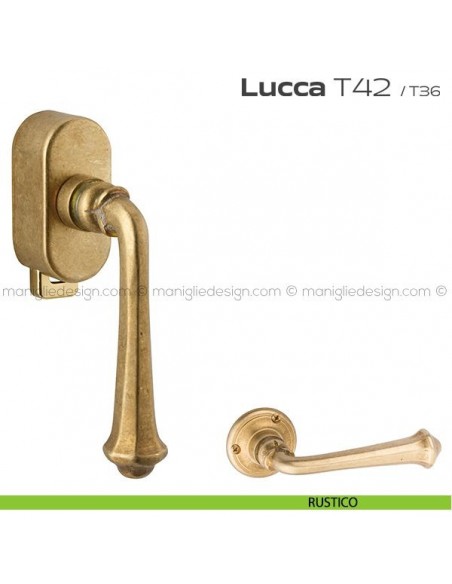 Maniglia per finestra DK con pulsante su placca T42 Lucca Reguitti rustico