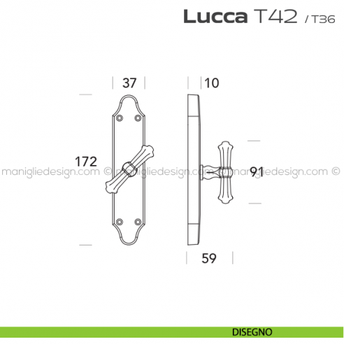 Maniglia per finestra cremonese T42 Lucca Reguitti disegno