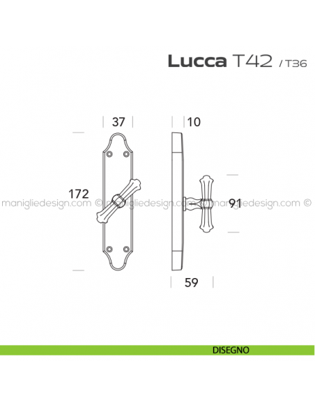 Maniglia per finestra cremonese T42 Lucca Reguitti disegno