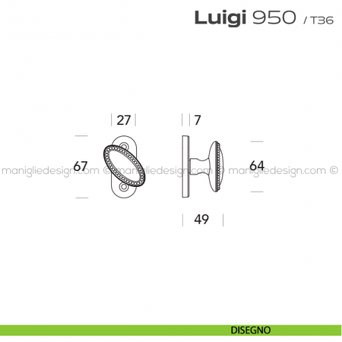 Maniglia per finestra martellina 950 Luigi Reguitti disegno