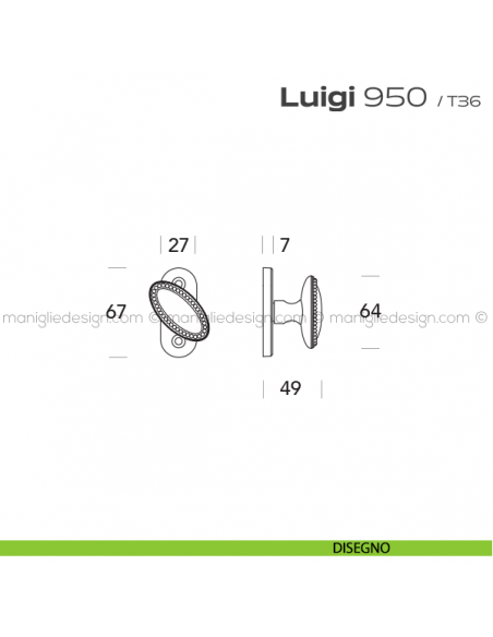 Maniglia per finestra martellina 950 Luigi Reguitti disegno