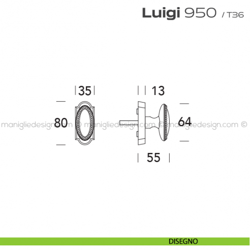 Maniglia martellina DK per finestra 950 Luigi Reguitti disegno