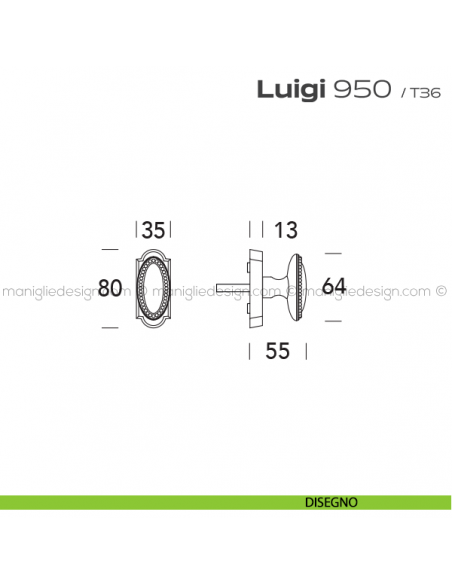 Maniglia martellina DK per finestra 950 Luigi Reguitti disegno