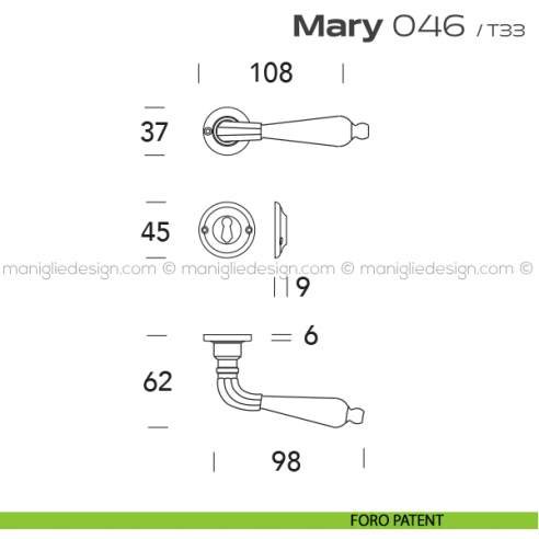 Maniglia per porta 46 Mary Reguitti con viti a vista foro patent