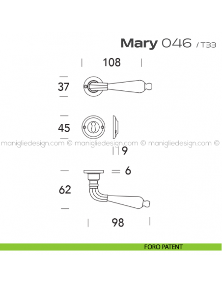 Maniglia per porta 46 Mary Reguitti con viti a vista foro patent