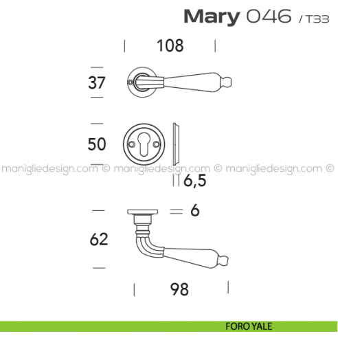 Maniglia per porta 46 Mary Reguitti con viti a vista foro yale