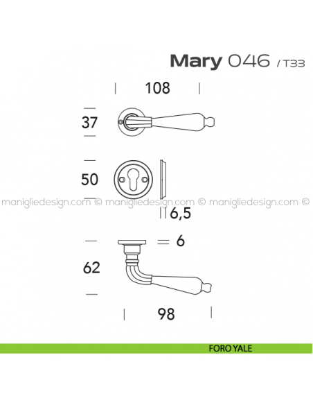 Maniglia per porta 46 Mary Reguitti con viti a vista foro yale