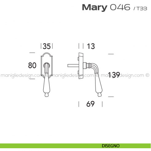 Maniglia per finestra martellina DK 46 Mary Reguitti disegno
