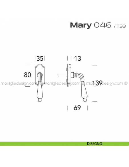 Maniglia per finestra martellina DK 46 Mary Reguitti disegno