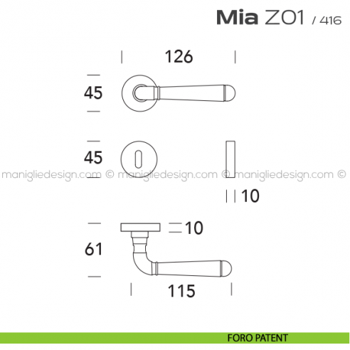 Maniglia per porta Z01 Mia Reguitti foro patent