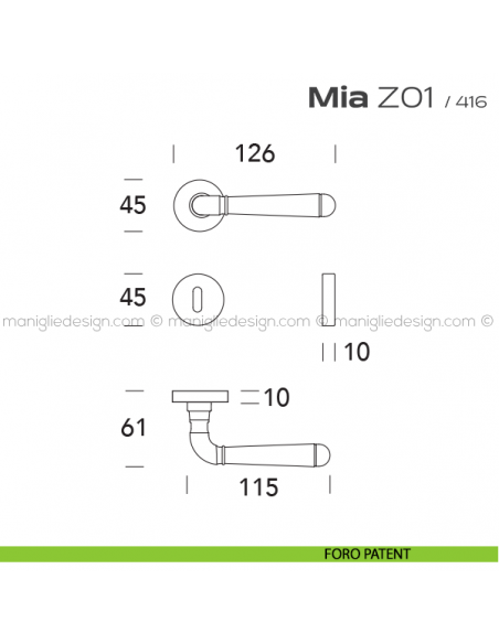 Maniglia per porta Z01 Mia Reguitti foro patent