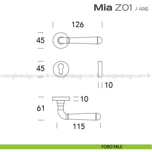 Maniglia per porta Z01 Mia Reguitti foro yale