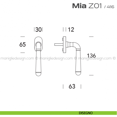 Maniglia martellina DK per finestra Z01 Mia Reguitti disegno