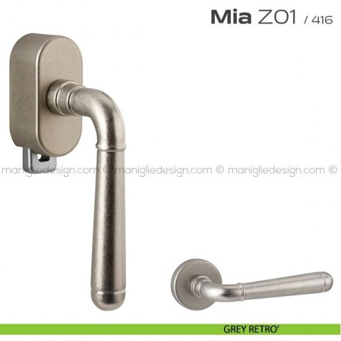 Maniglia per finestra DK con pulsante su placca Z01 Mia Reguitti grey retrò