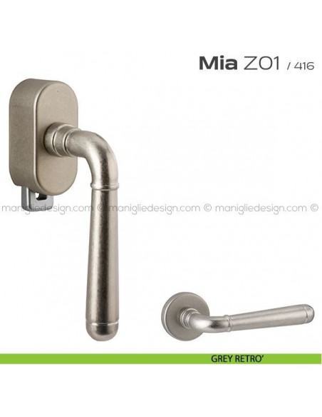 Maniglia per finestra DK con pulsante su placca Z01 Mia Reguitti grey retrò