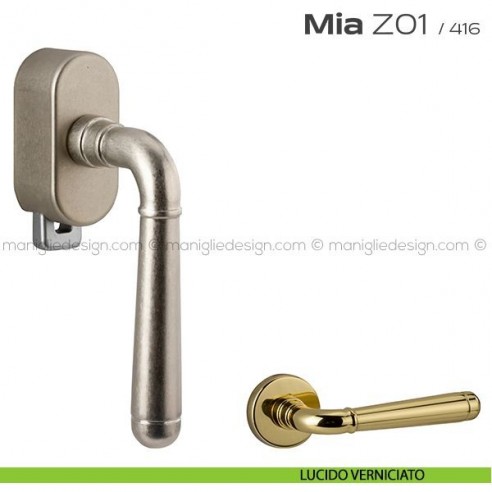 Maniglia per finestra DK con pulsante su placca Z01 Mia Reguitti lucido verniciato