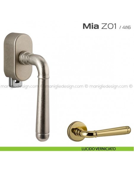 Maniglia per finestra DK con pulsante su placca Z01 Mia Reguitti lucido verniciato