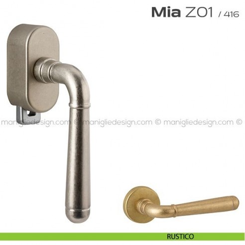 Maniglia per finestra DK con pulsante su placca Z01 Mia Reguitti rustico