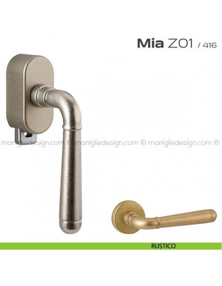Maniglia per finestra DK con pulsante su placca Z01 Mia Reguitti rustico