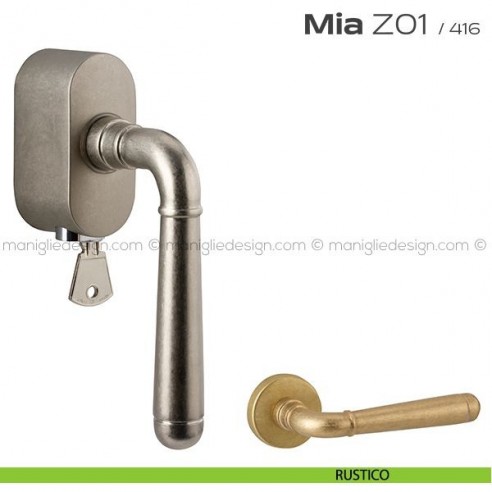 Maniglia per finestra martellina DK con chiave su placca Z01 Mia Reguitti rustico