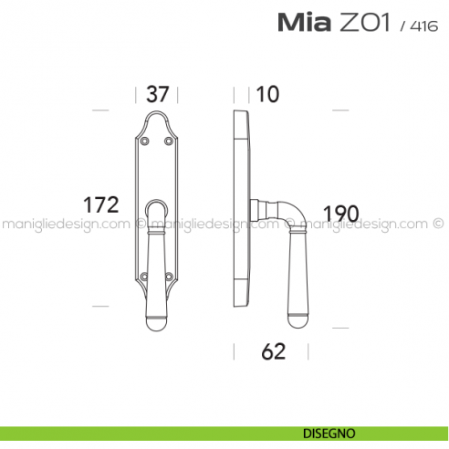 Maniglia per finestra cremonese Z01 Mia Reguitti disegno