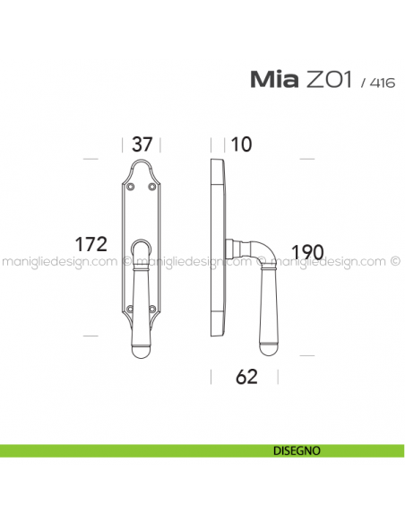 Maniglia per finestra cremonese Z01 Mia Reguitti disegno