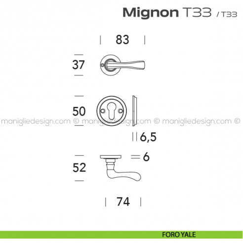 Maniglia per porta T33 Mignon Reguitti con viti a vista foro yale