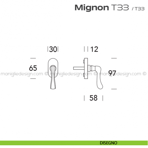 Maniglia martellina DK per finestra T33 Mignon Reguitti disegno