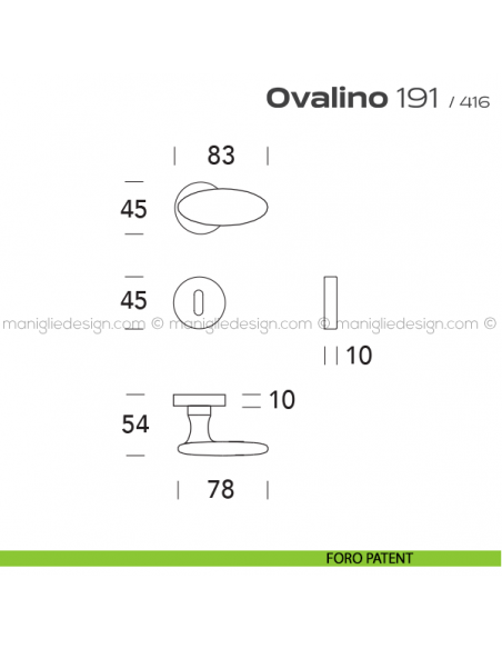 Maniglia per porta 191 Ovalino Reguitti foro patent