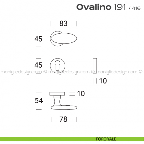 Maniglia per porta 191 Ovalino Reguitti foro yale