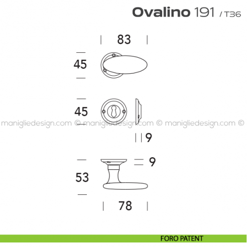 Maniglia per porta 191 Ovalino Reguitti con viti a vista foro patent