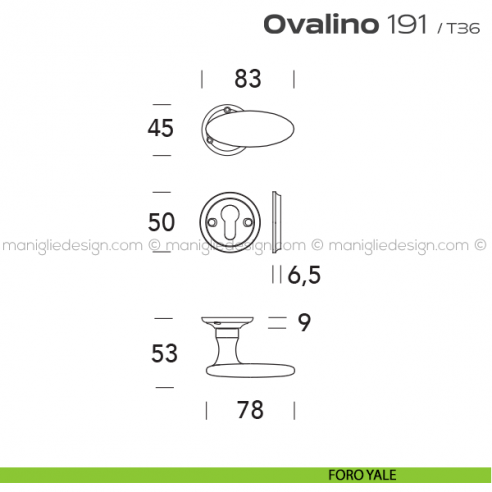 Maniglia per porta 191 Ovalino Reguitti con viti a vista foro yale