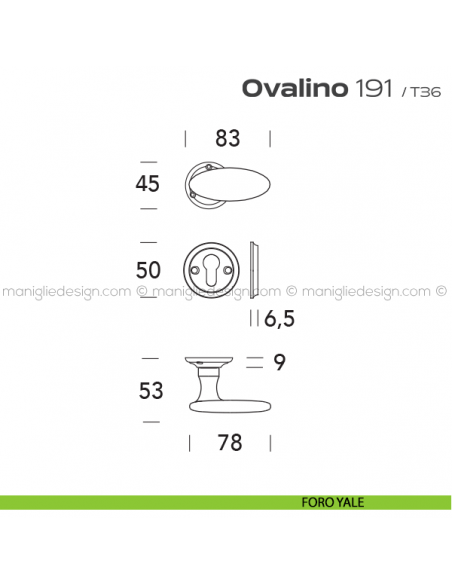 Maniglia per porta 191 Ovalino Reguitti con viti a vista foro yale