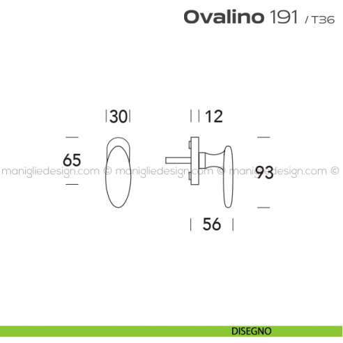 Maniglia martellina DK per finestra 191 Ovalino Reguitti disegno