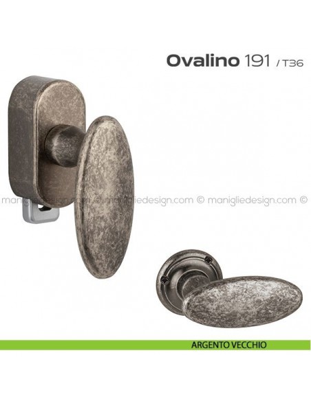 Maniglia per finestra DK con pulsante su placca 191 Ovalino Reguitti argento vecchio