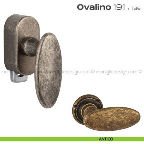 Maniglia per finestra DK con pulsante su placca 191 Ovalino Reguitti antico