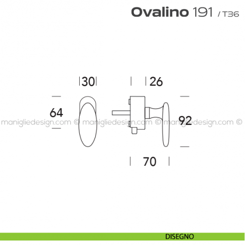 Maniglia per finestra DK con pulsante su placca 191 Ovalino Reguitti disegno