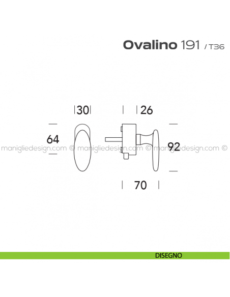 Maniglia per finestra DK con pulsante su placca 191 Ovalino Reguitti disegno