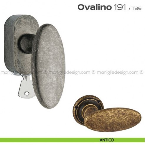 Maniglia per finestra martellina DK con chiave su placca 191 Ovalino Reguitti antico