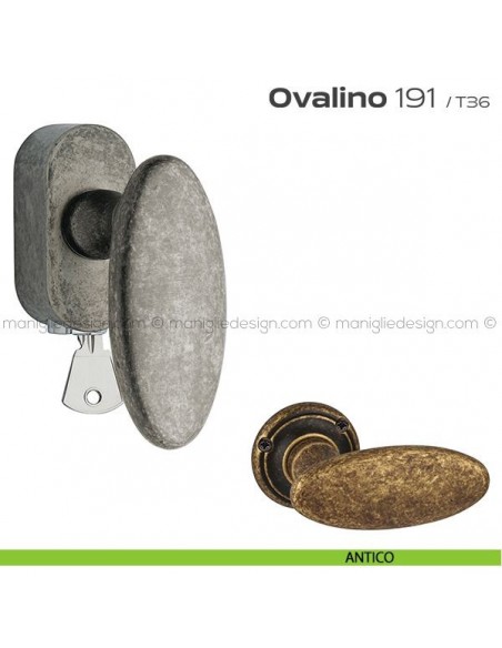 Maniglia per finestra martellina DK con chiave su placca 191 Ovalino Reguitti antico