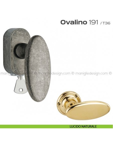 Maniglia per finestra martellina DK con chiave su placca 191 Ovalino Reguitti lucido naturale