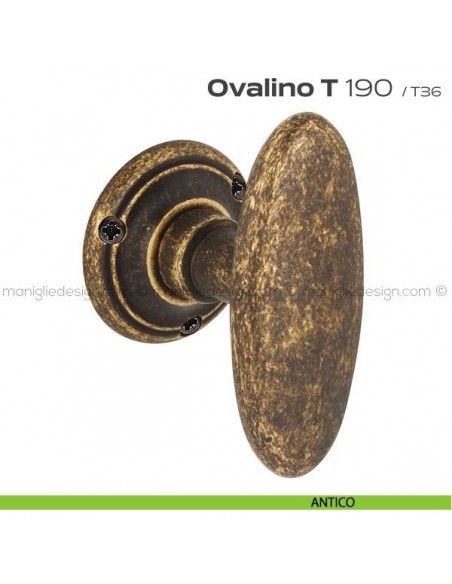 Pomolo ovale girevole per porta 190 Ovalino a T Reguitti antico