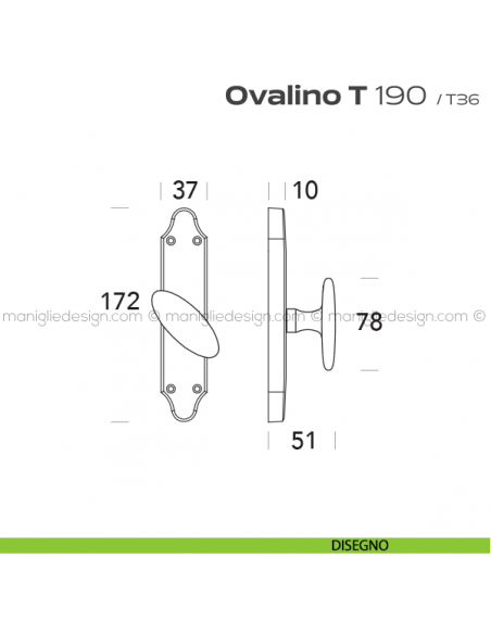 Maniglia per finestra cremonese 190 Ovalino a T Reguitti disegno