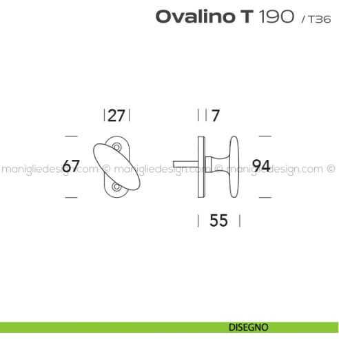 Maniglia martellina per finestra 190 Ovalino a T Reguitti disegno