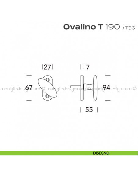 Maniglia martellina per finestra 190 Ovalino a T Reguitti disegno